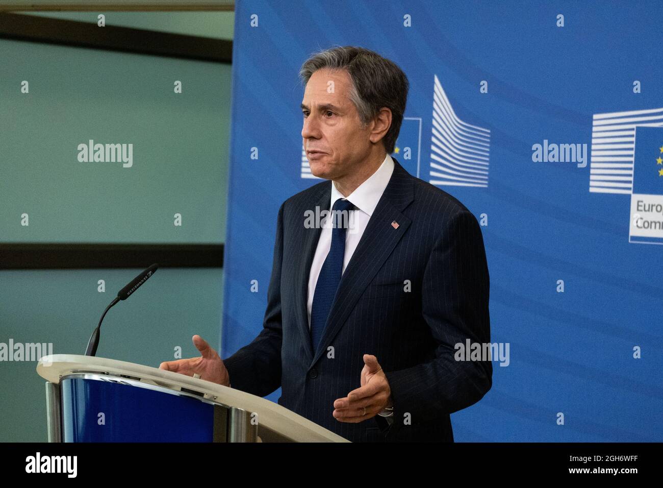 Presseerklärung von Antony Blinken, US-Außenminister in der Europäischen Kommission. Brüssel. Stockfoto