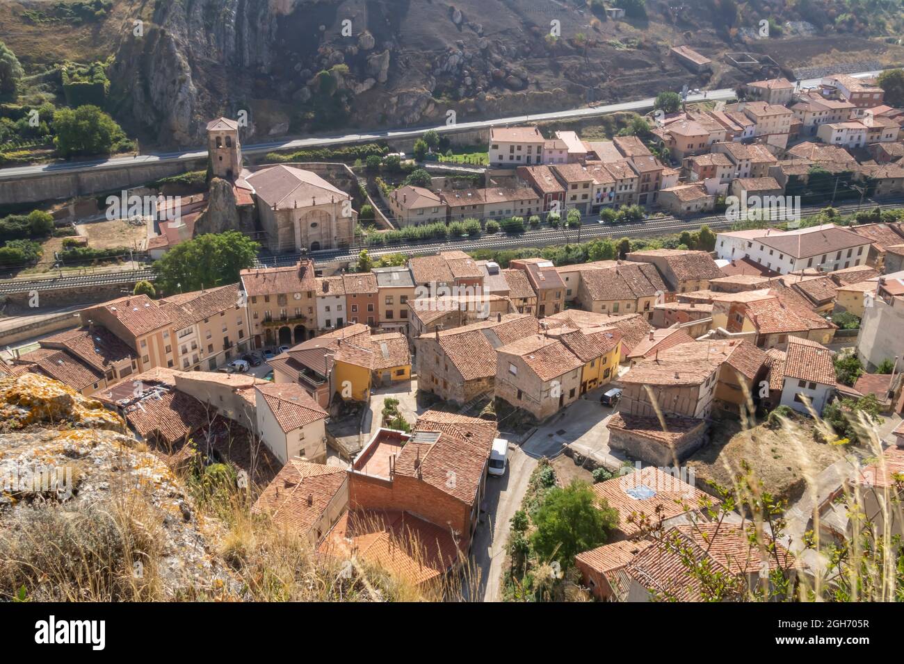 Panoramablick auf das Dorf Pancorbo in der Provinz Burgos, Spanien Stockfoto