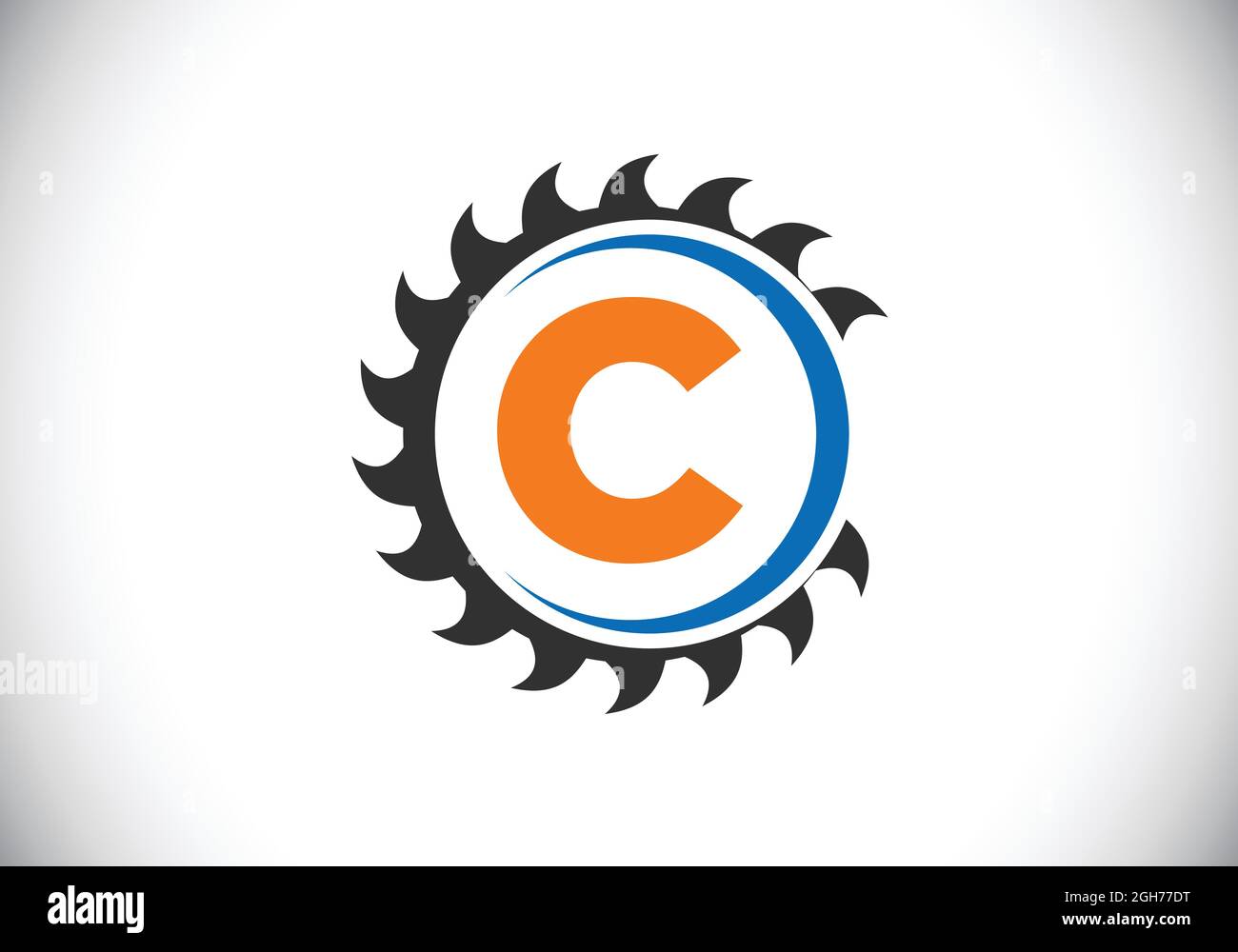 Anfängliches C-Monogramm-Alphabet mit dem Sägeblatt. Zimmerei, Holzbearbeitung Logo-Design. Schrift-Emblem. Modernes Vektor-Logo für Sägewerk Geschäft und Unternehmen Stock Vektor