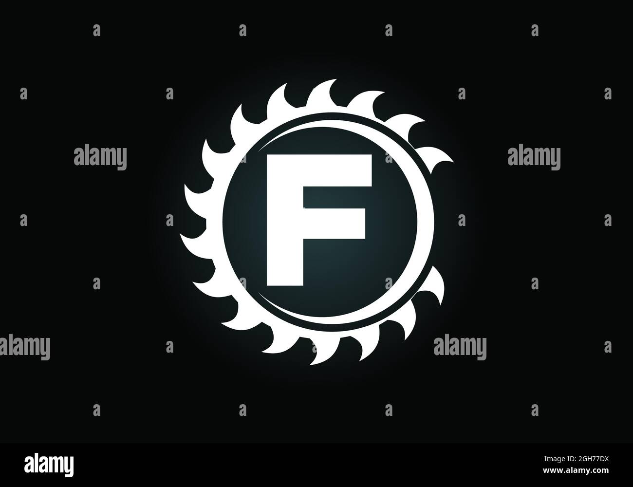 Anfängliches F-Monogramm-Alphabet mit dem Sägeblatt. Zimmerei, Holzbearbeitung Logo-Design. Schrift-Emblem. Modernes Vektor-Logo für Sägewerk Geschäft und Unternehmen Stock Vektor