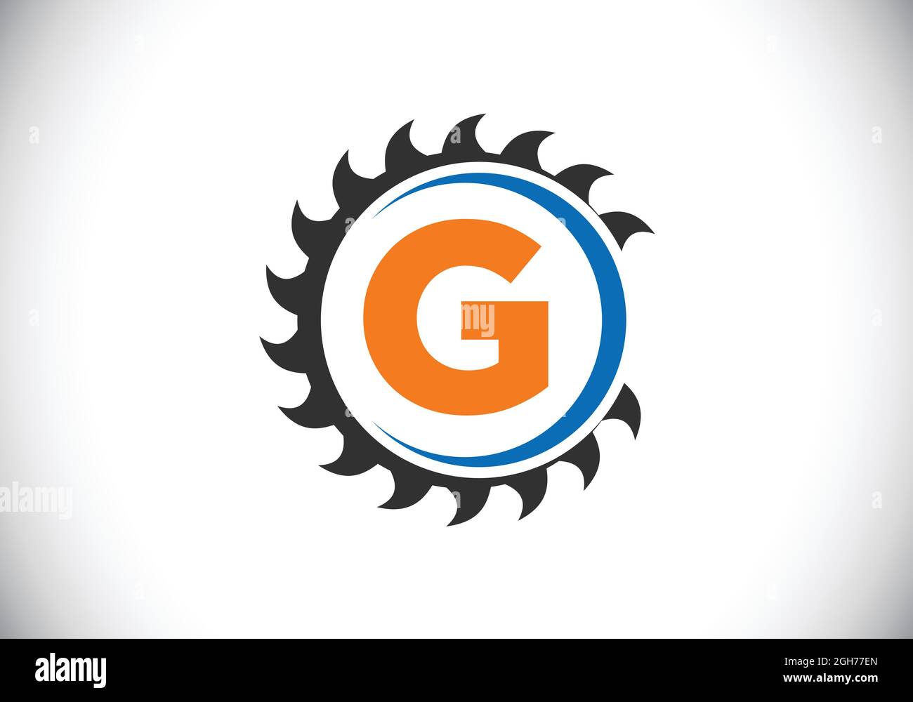 Anfängliches G-Monogramm-Alphabet mit dem Sägeblatt. Zimmerei, Holzbearbeitung Logo-Design. Schrift-Emblem. Modernes Vektor-Logo für Sägewerk Geschäft und Unternehmen Stock Vektor