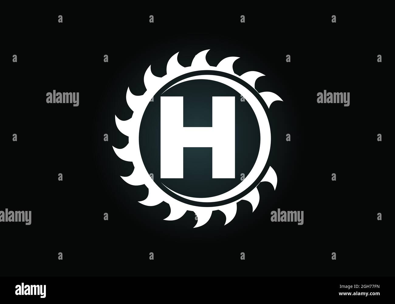Anfängliches H-Monogramm-Alphabet mit dem Sägeblatt. Zimmerei, Holzbearbeitung Logo-Design. Schrift-Emblem. Modernes Vektor-Logo für Sägewerk Geschäft und Unternehmen Stock Vektor