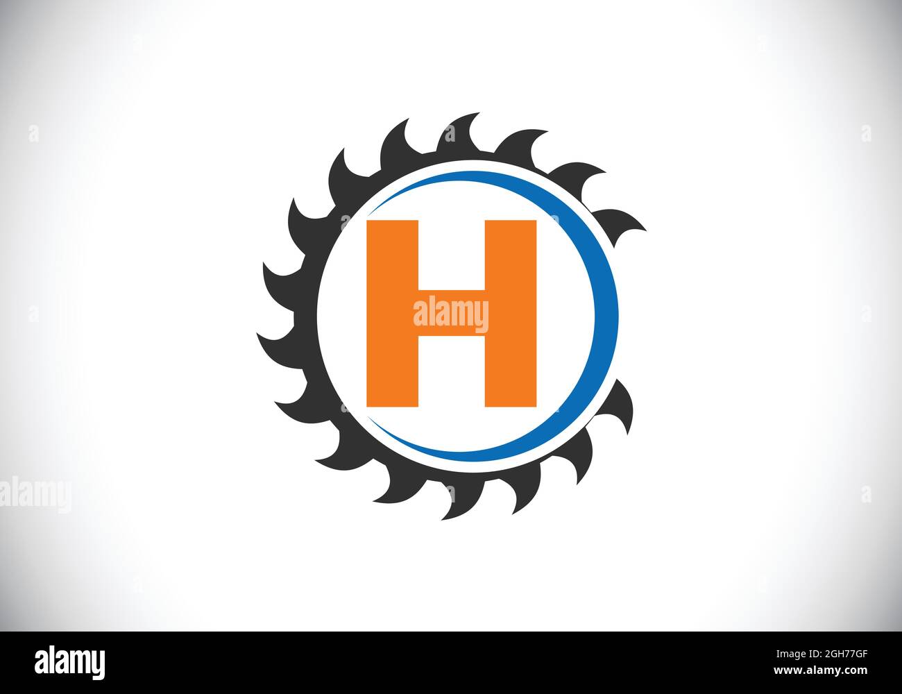 Anfängliches H-Monogramm-Alphabet mit dem Sägeblatt. Zimmerei, Holzbearbeitung Logo-Design. Schrift-Emblem. Modernes Vektor-Logo für Sägewerk Geschäft und Unternehmen Stock Vektor