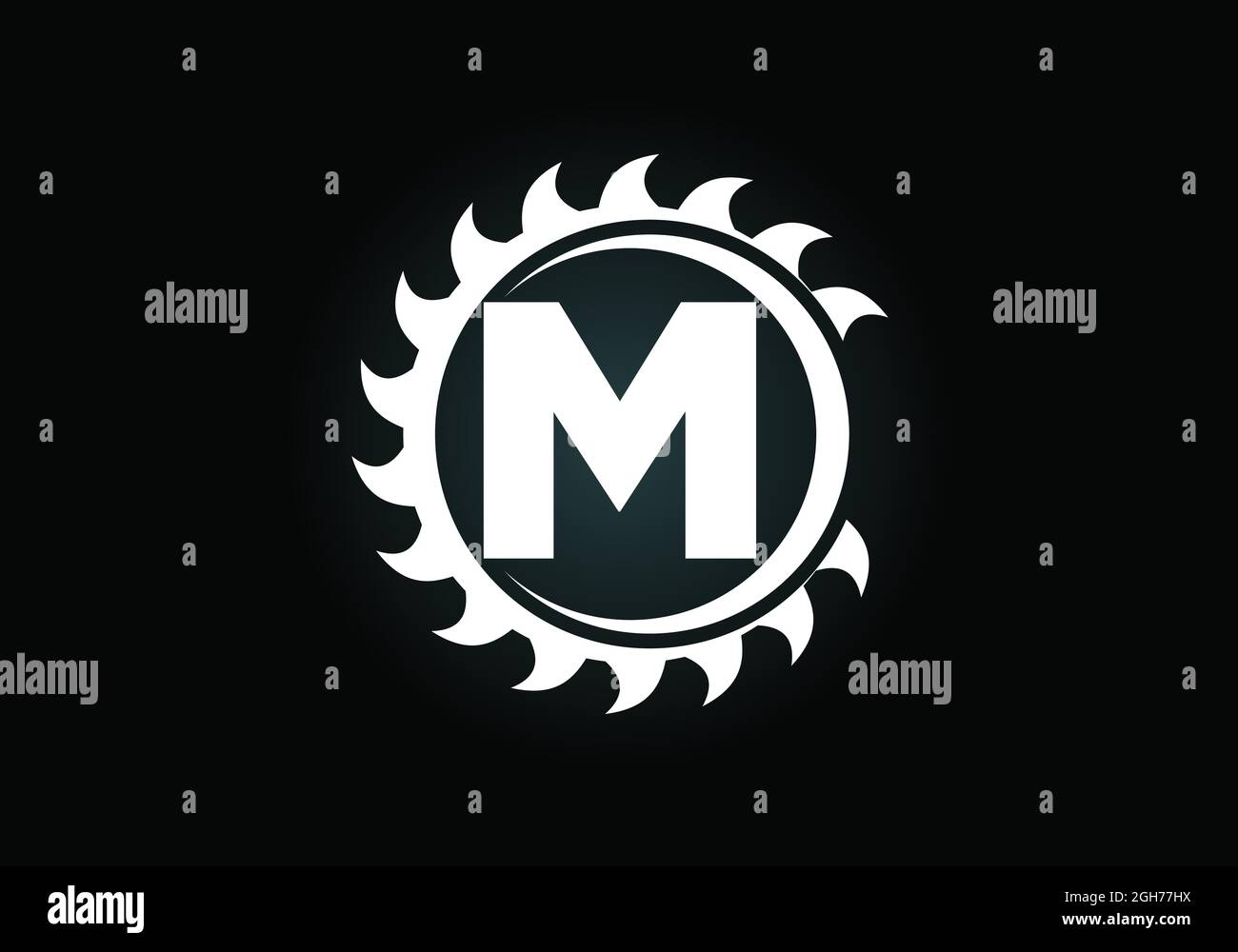 Anfängliches M-Monogramm-Alphabet mit dem Sägeblatt. Zimmerei, Holzbearbeitung Logo-Design. Schrift-Emblem. Modernes Vektor-Logo für Sägewerk Geschäft und Unternehmen Stock Vektor