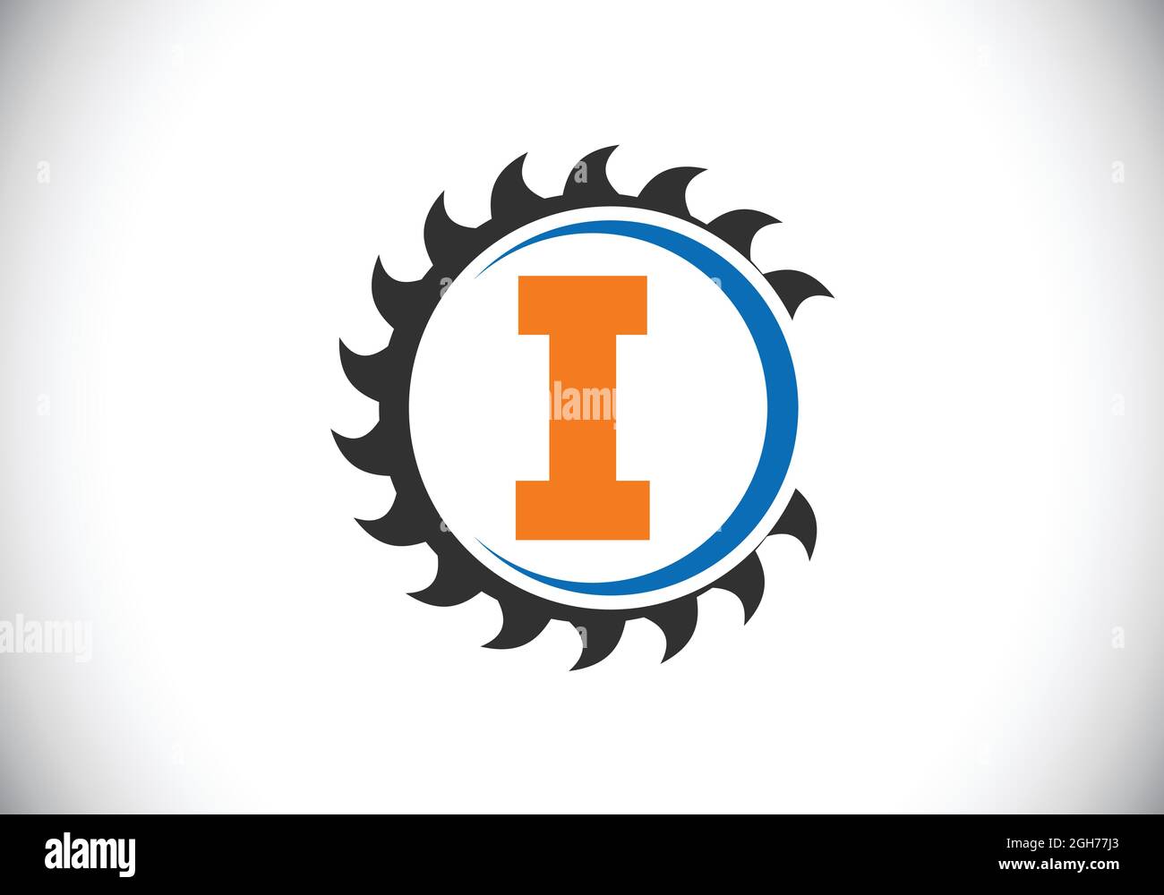 Initial I Monogramm Alphabet mit dem Sägeblatt. Zimmerei, Holzbearbeitung Logo-Design. Schrift-Emblem. Modernes Vektor-Logo für Sägewerk Geschäft und Unternehmen Stock Vektor
