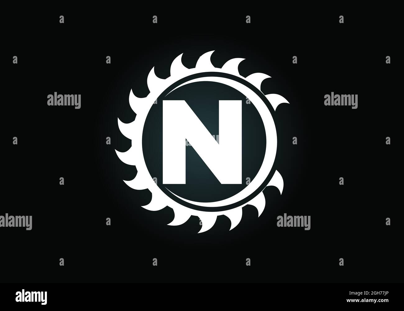 Anfängliches N-Monogramm-Alphabet mit dem Sägeblatt. Zimmerei, Holzbearbeitung Logo-Design. Schrift-Emblem. Modernes Vektor-Logo für Sägewerk Geschäft und Unternehmen Stock Vektor