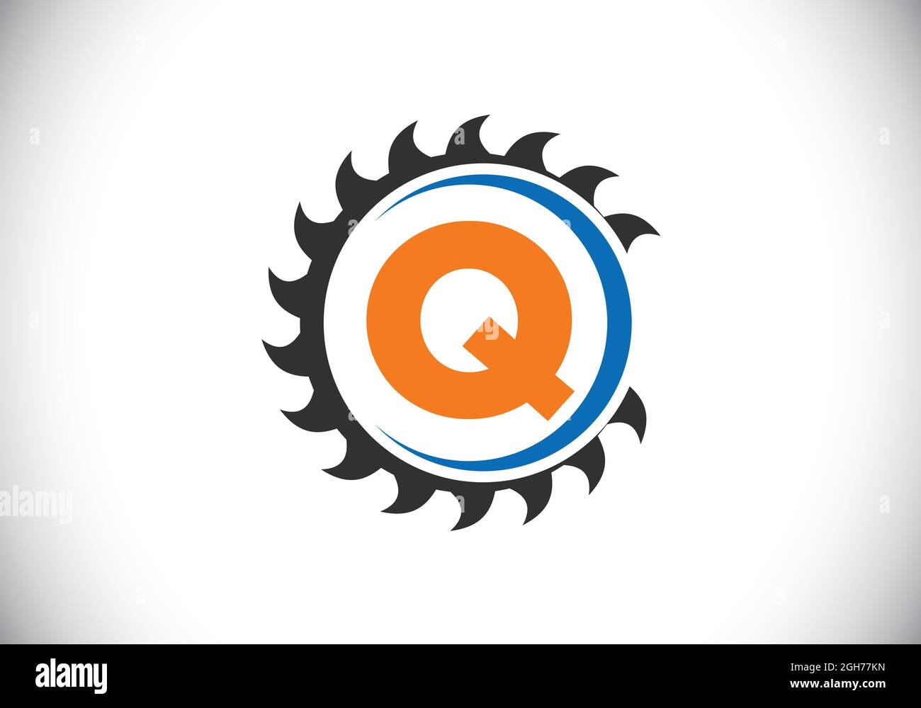 Anfängliches Q-Monogramm-Alphabet mit dem Sägeblatt. Zimmerei, Holzbearbeitung Logo-Design. Schrift-Emblem. Modernes Vektor-Logo für Sägewerk Geschäft und Unternehmen Stock Vektor
