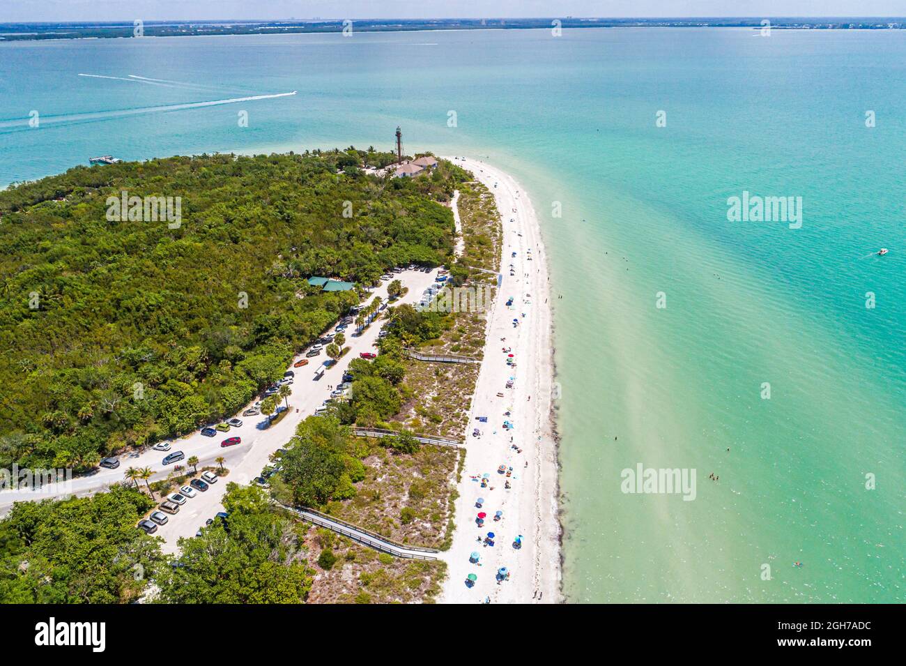 Sanibel Island Florida, Golf von Mexiko, Lighthouse Beach Park Point Ybel,  San Carlos Bay Luftaufnahme von oben Stockfotografie - Alamy