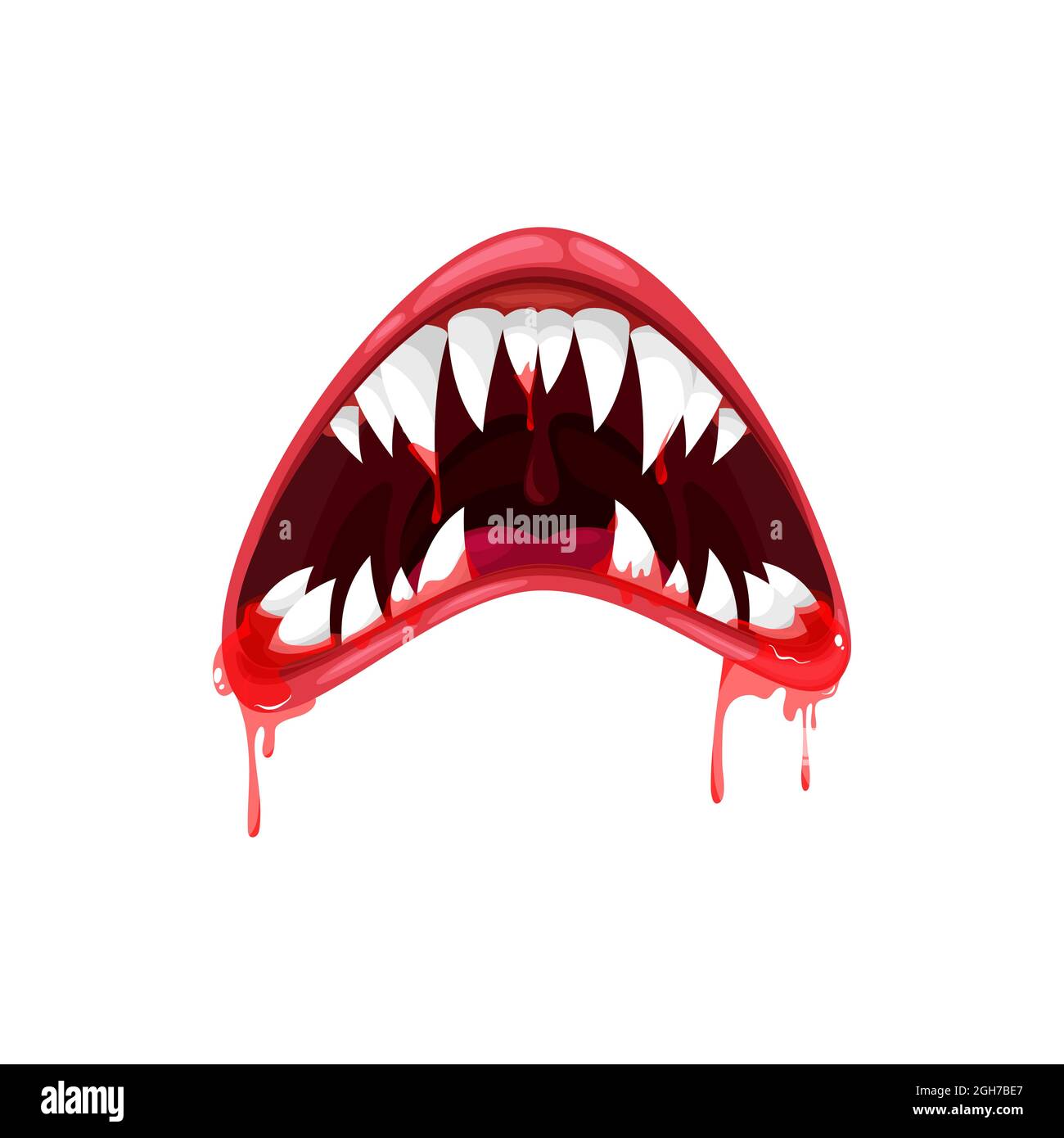 Monster Mund Vektor-Symbol, gruselig schreien Alien Bestie Kiefer mit  scharfen Zähnen und lange Zunge mit tropfenden blutigen Speichel. Böse  Kreatur schreien isoliert Stock-Vektorgrafik - Alamy