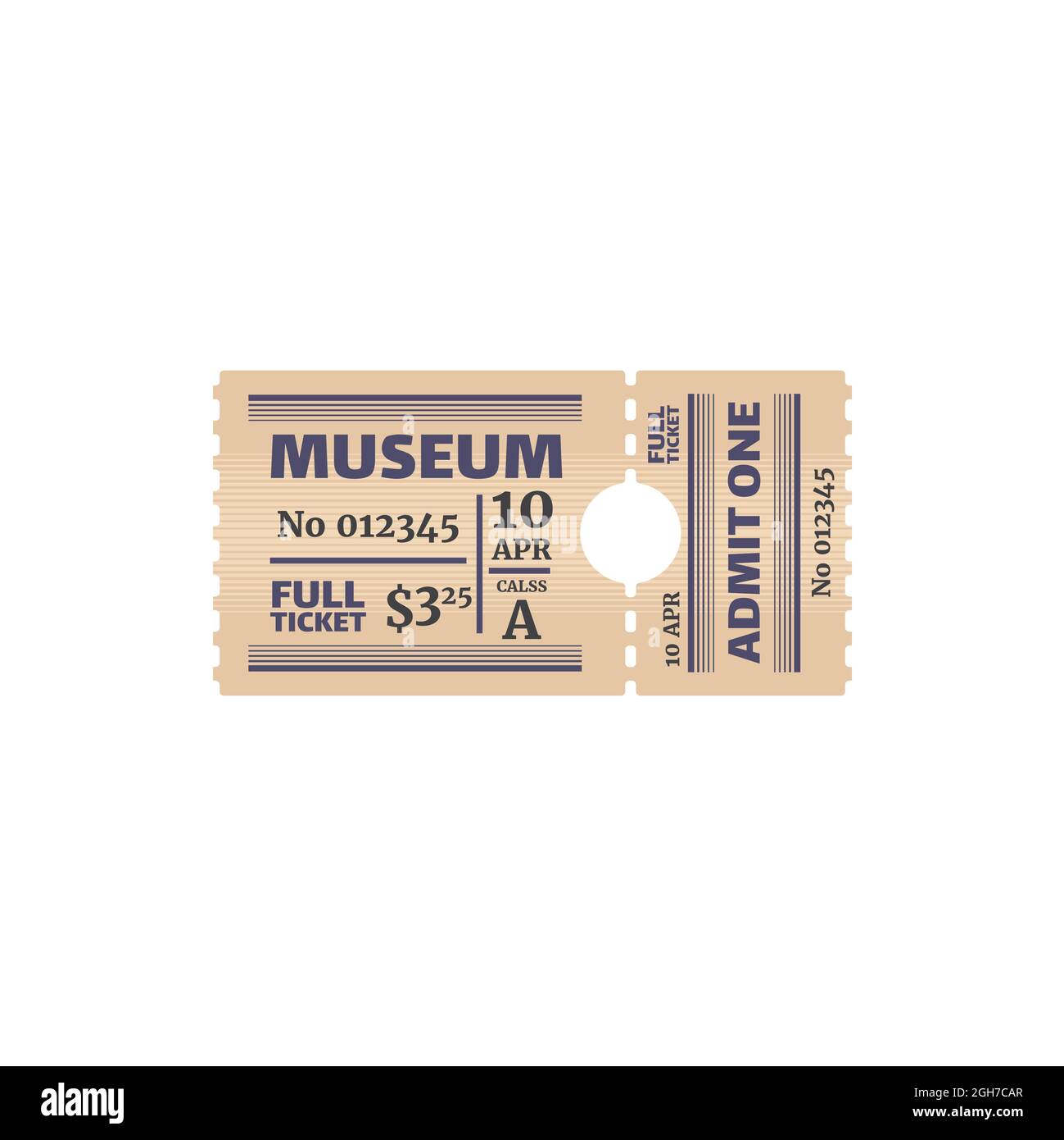 Eintrittskarte für das Museum, nummerierte Papierkarte mit Preis, Datum ...