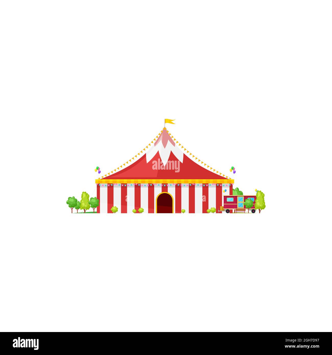 Rotes Festzelt, Vergnügungsmarkise des Zirkusgebäudes isoliert. Vector Reisen Zirkus Arena, Unterhaltung Unterhaltung Unterhaltung Show Fairground. Canopy wandernden ch Stock Vektor