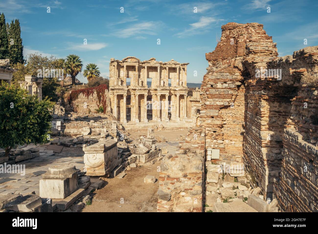Celsus Bibliothek in der antiken Stadt Ephesus, Türkei Stockfoto