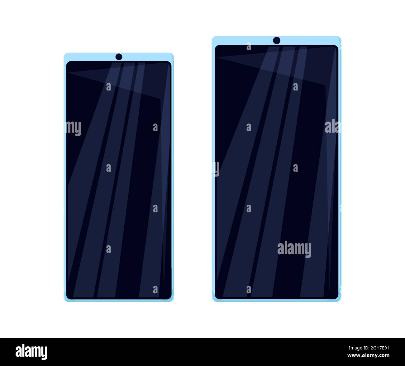 Mobile Geräte in weißem Hintergrund isoliert. Einstellung mit Frontansicht des Smartphones. Flache Vektorgrafik Stock Vektor