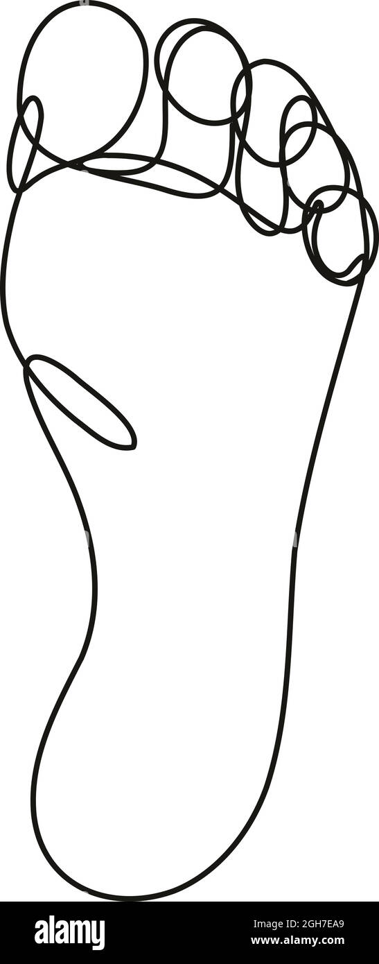 Kontinuierliche Linienzeichnung Illustration einer Fußsohle in mono-line oder Doodle-Stil in schwarz und weiß auf isoliertem Hintergrund getan. Stock Vektor