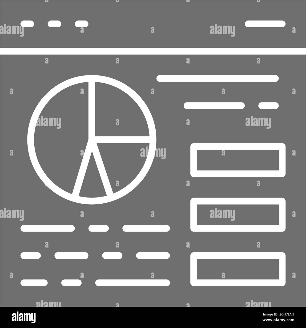 Browser-Statistiken, Website-Traffic, Webseite mit Diagramm-Kreisgrau-Symbol. Stock Vektor