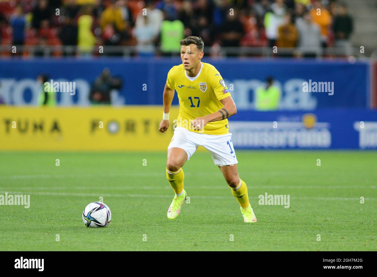 Adrian Rus während Rumänien Liechtenstein, WM Qualifikationsspiel 05.09.2021, Bukarest Stockfoto