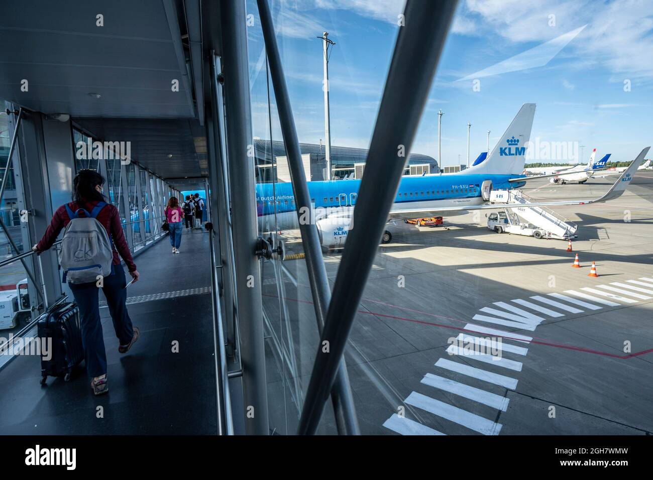 Passagiere an Bord eines KLM-Fluges Stockfoto