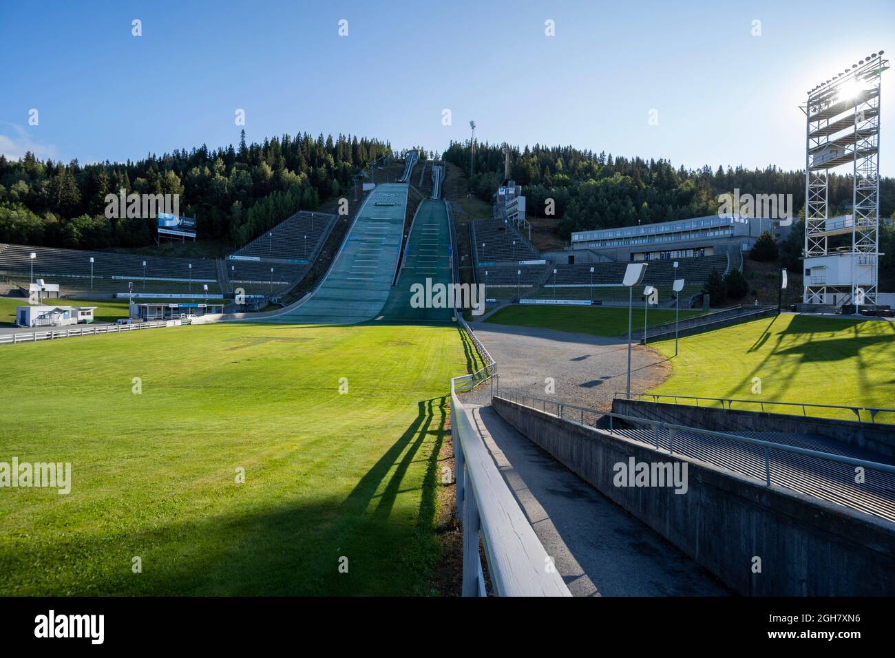 Lysgårdsbakkene Ski Jumping Arena - die 1994 Winterolympiade Skyjump-Site in Lillehammer, Norwegen, Europa Stockfoto