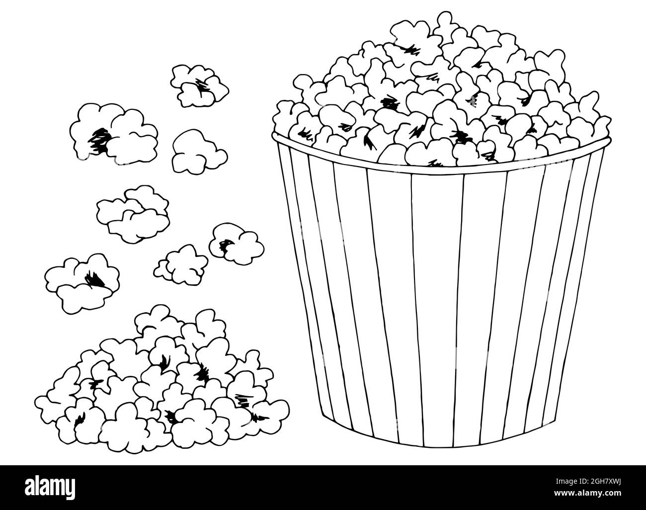 Popcorn Grafik schwarz weiß isoliert Satz Skizze Illustration Vektor Stock Vektor