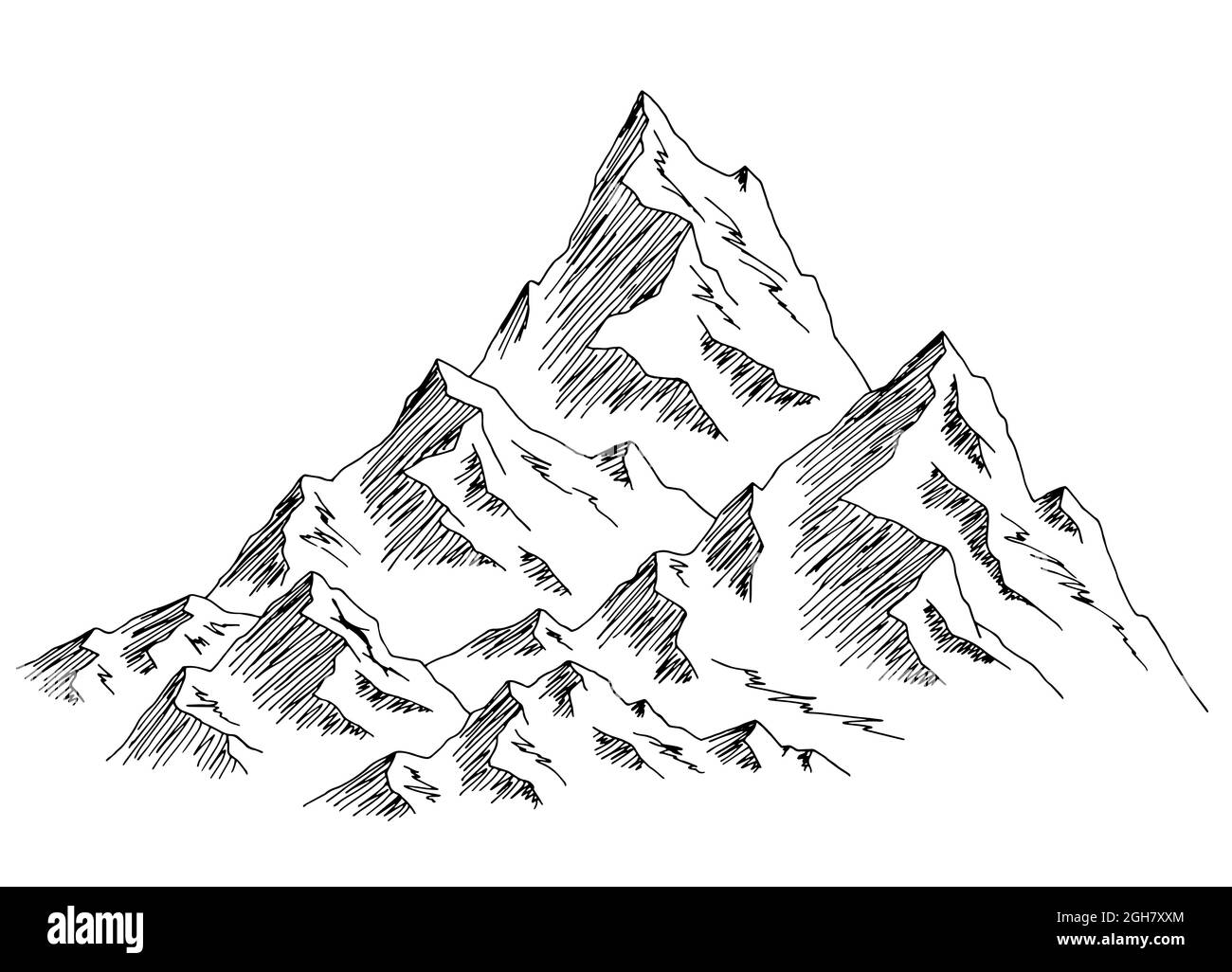 Mountain Top Grafik schwarz weiß isoliert Landschaft Skizze Illustration Vektor Stock Vektor