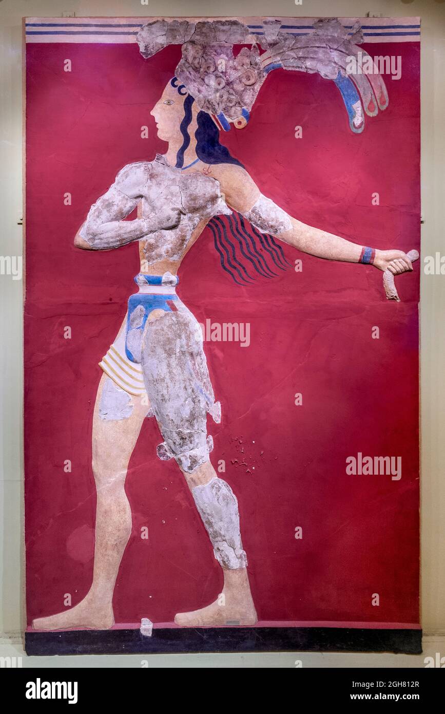 Minoan Fresko, der Prinz der Lilien, aus dem Palast von Knossos, neue Palastperiode, 1600 - 1500 v. Chr. Archäologisches Museum Von Heraklion, Kreta, Gre Stockfoto