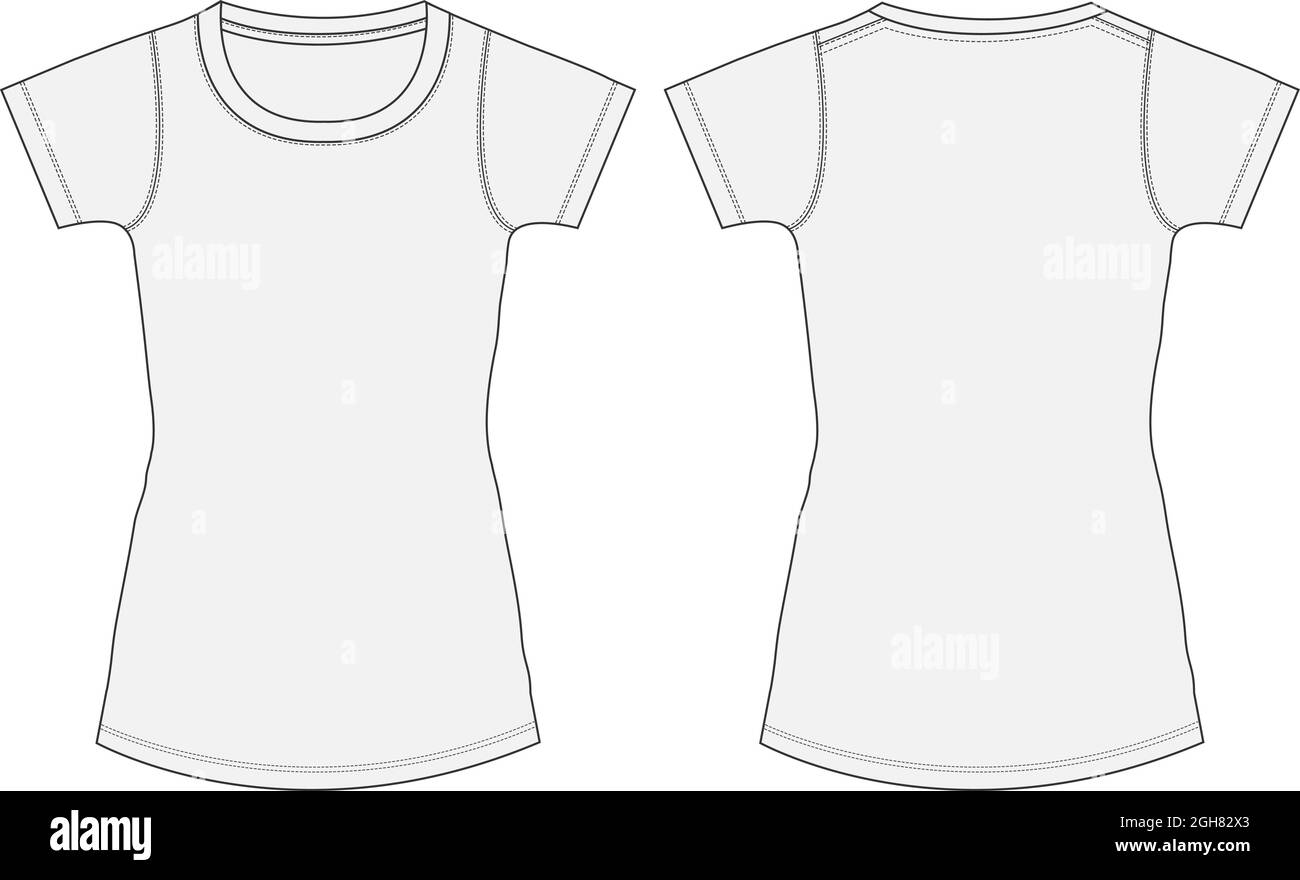 Body Slim Fit Shorts Ärmel-T-Shirt für Damen. Technische Mode flache Skizze Vektor Illustration Vorlage. Regular Slim Fit Rundhals-Ausschnitt im Modell. Stock Vektor