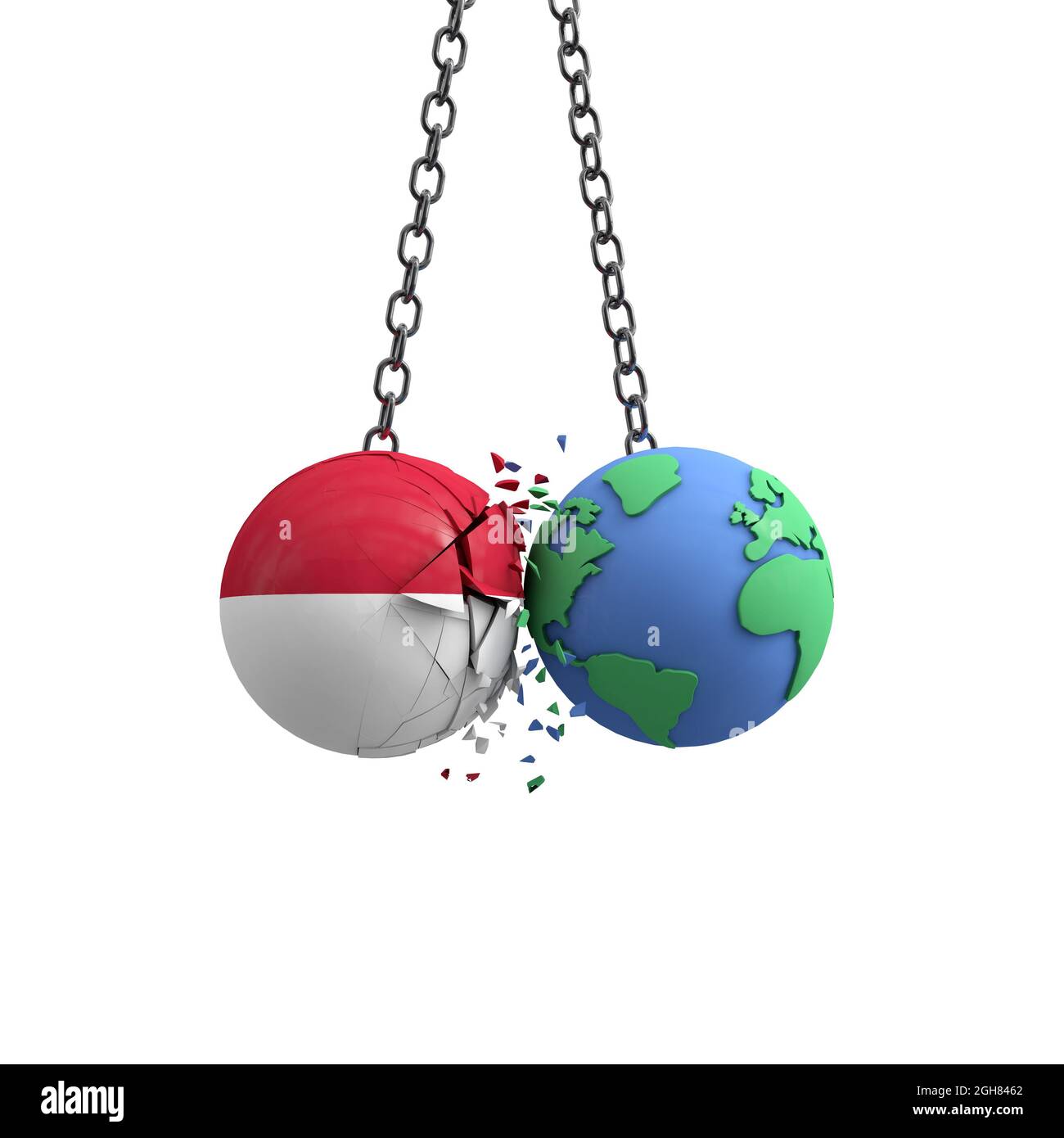 Indonesien Flaggenball trifft den Planeten Erde. Konzept für die Umweltverträglichkeit. 3D-Rendering Stockfoto