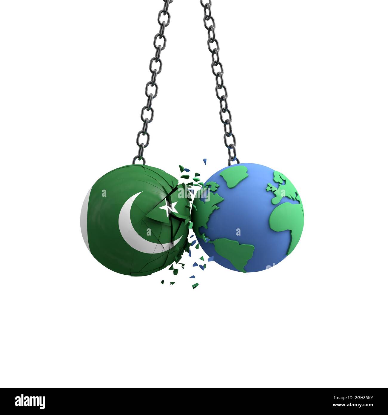 Pakistans Flaggenball trifft den Planeten Erde. Konzept für die Umweltverträglichkeit. 3D-Rendering Stockfoto