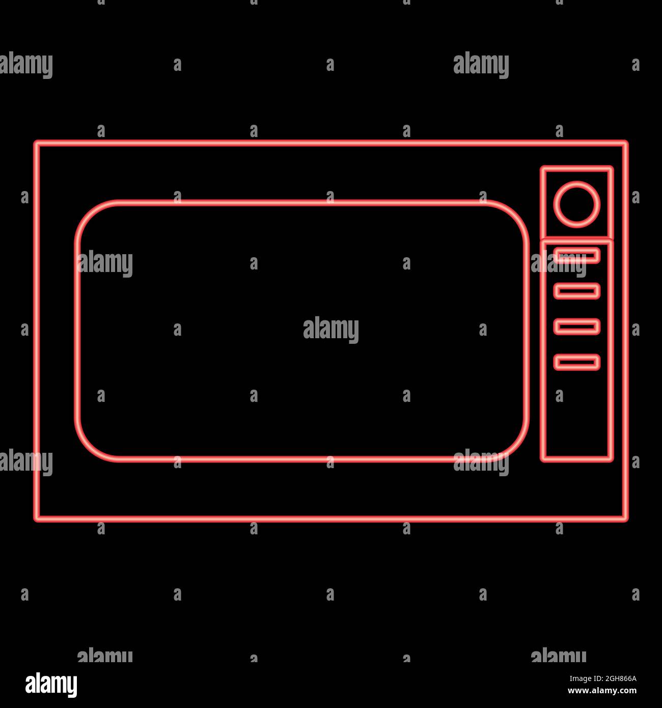 Neon Mikrowelle Backofen rot Farbe Vektor Illustration flache Stil Licht Bild Stock Vektor