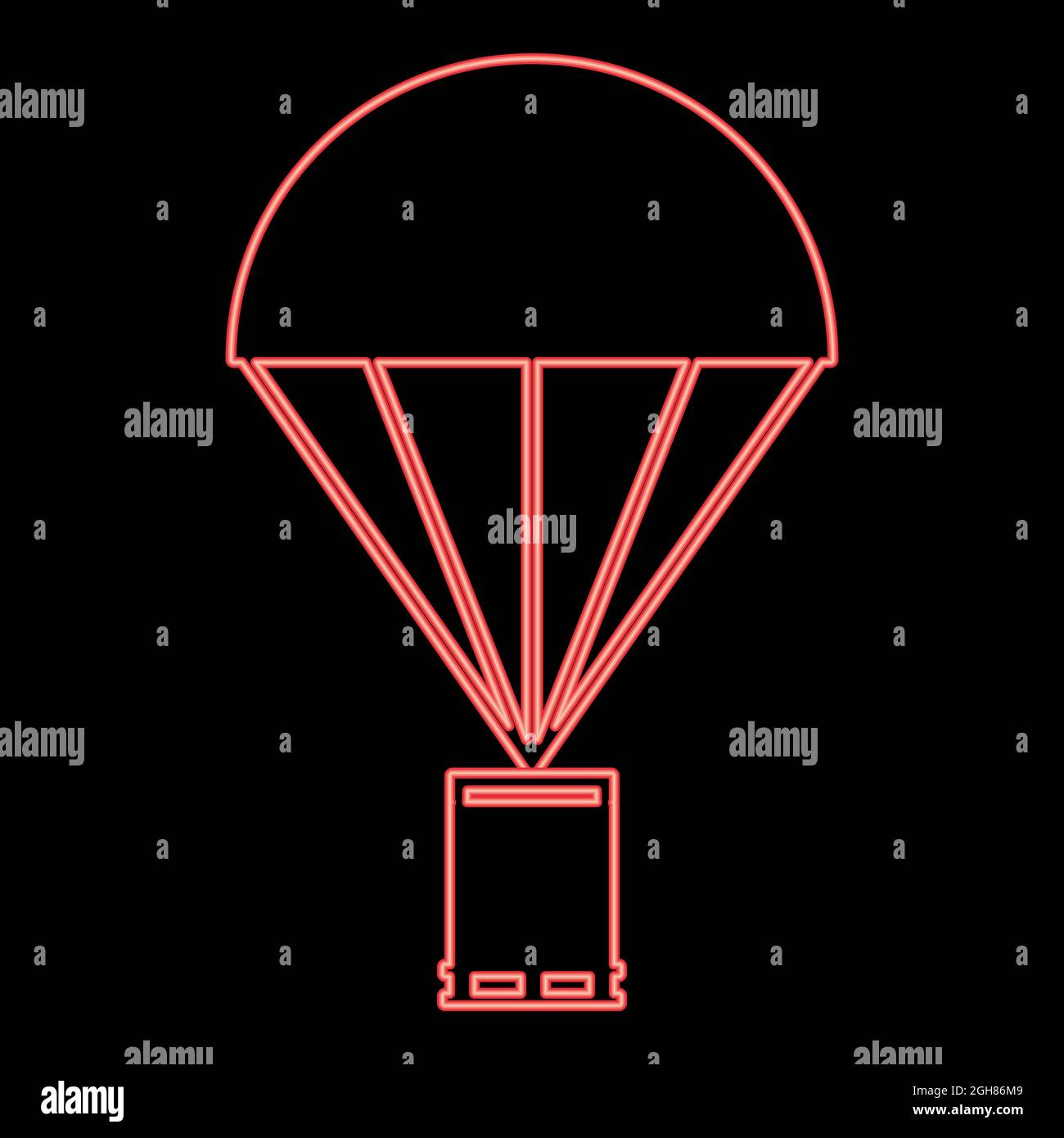 Neon Fallschirm mit Ladung rot Farbe Vektor Illustration flachen Stil Licht Bild Stock Vektor