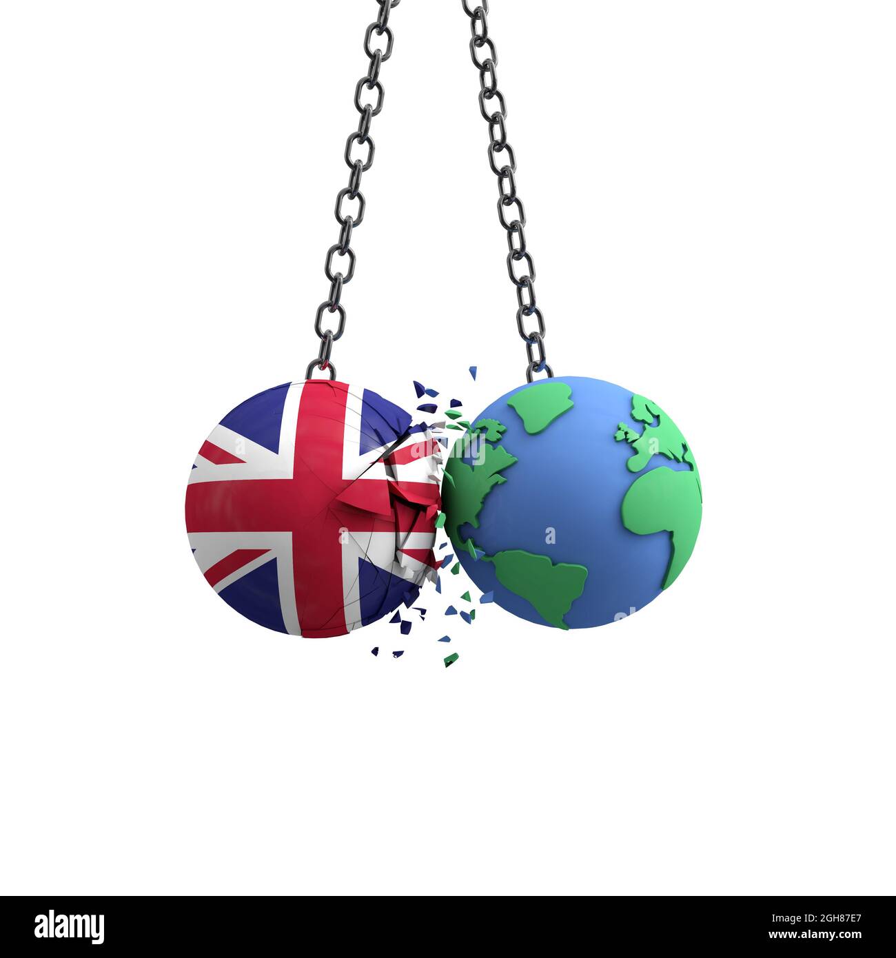 Der britische Flaggenball trifft den Planeten Erde. Konzept für die Umweltverträglichkeit. 3D-Rendering Stockfoto