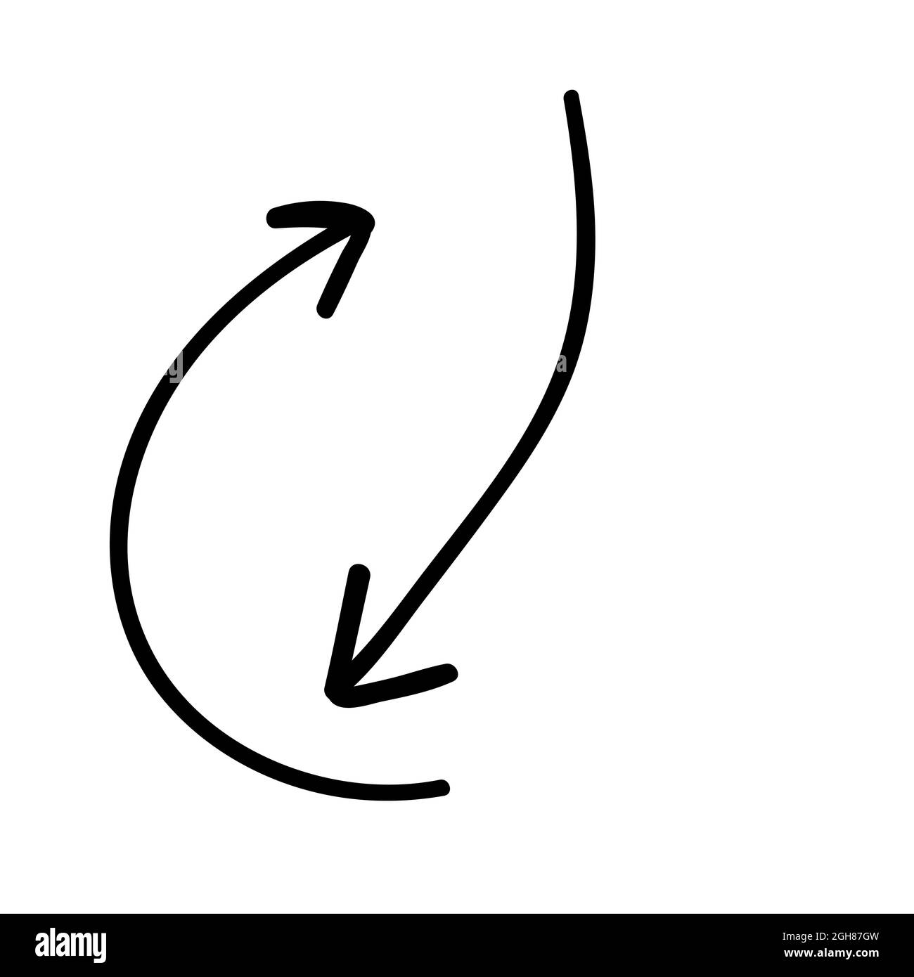 Zwei schwarze geschwungene Pfeile. doodle-Vektor-Element. Stock Vektor