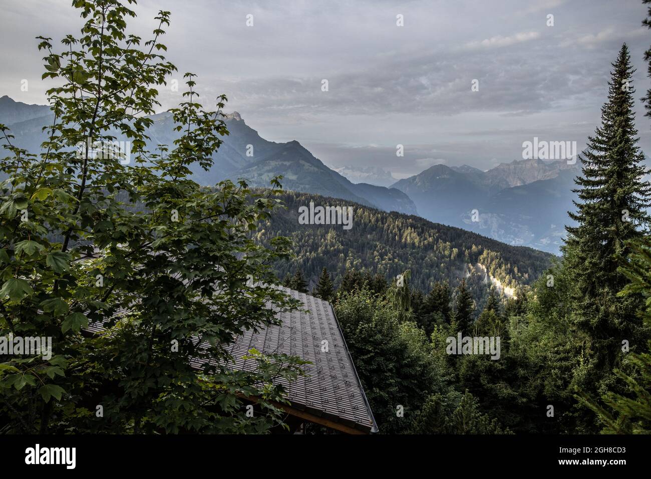 Villars-sur-Ollon, Bergdorf in der Westschweiz der Waadtländer Alpen. Stockfoto