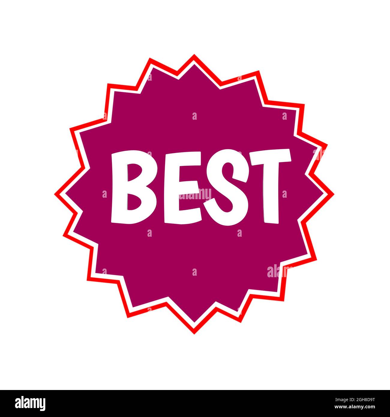 Bestes Web-Symbol 3d. Ein isoliertes Etikett, Aufklebergrafik in rosa Stern in weißen Buchstaben. Werbung für Unternehmen und Finanzförderung Stockfoto