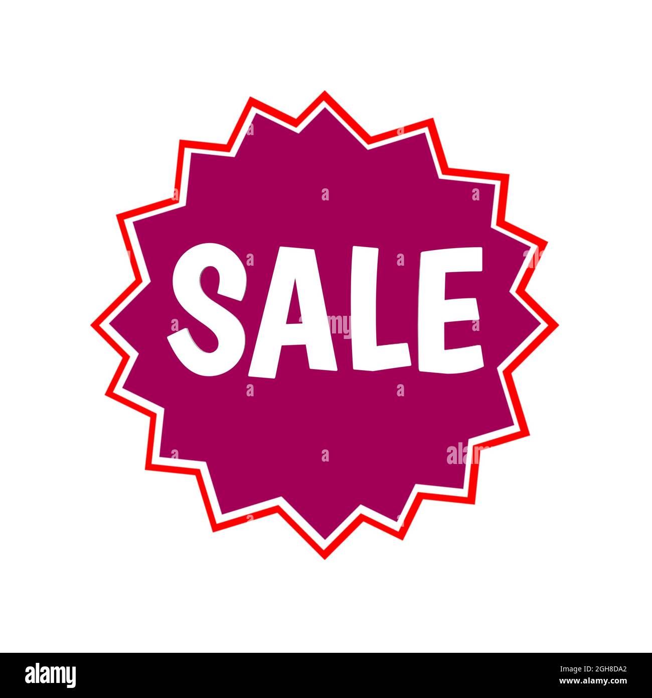 Sale Web Icon 3d. Ein isoliertes Etikett, Aufklebergrafik in rosa Stern in weißen Buchstaben. Werbung für Unternehmen und Finanzförderung Stockfoto