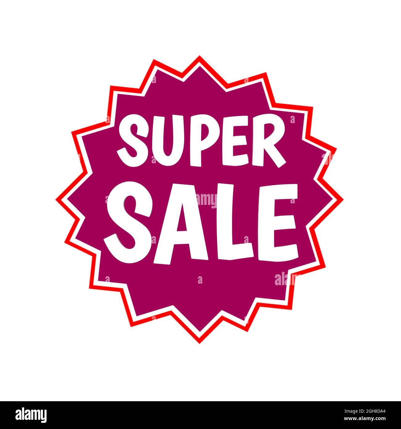Super Sale Web Icon 3d. Ein isoliertes Etikett, Aufklebergrafik in rosa Stern in weißen Buchstaben. Werbung für Unternehmen und Finanzförderung Stockfoto