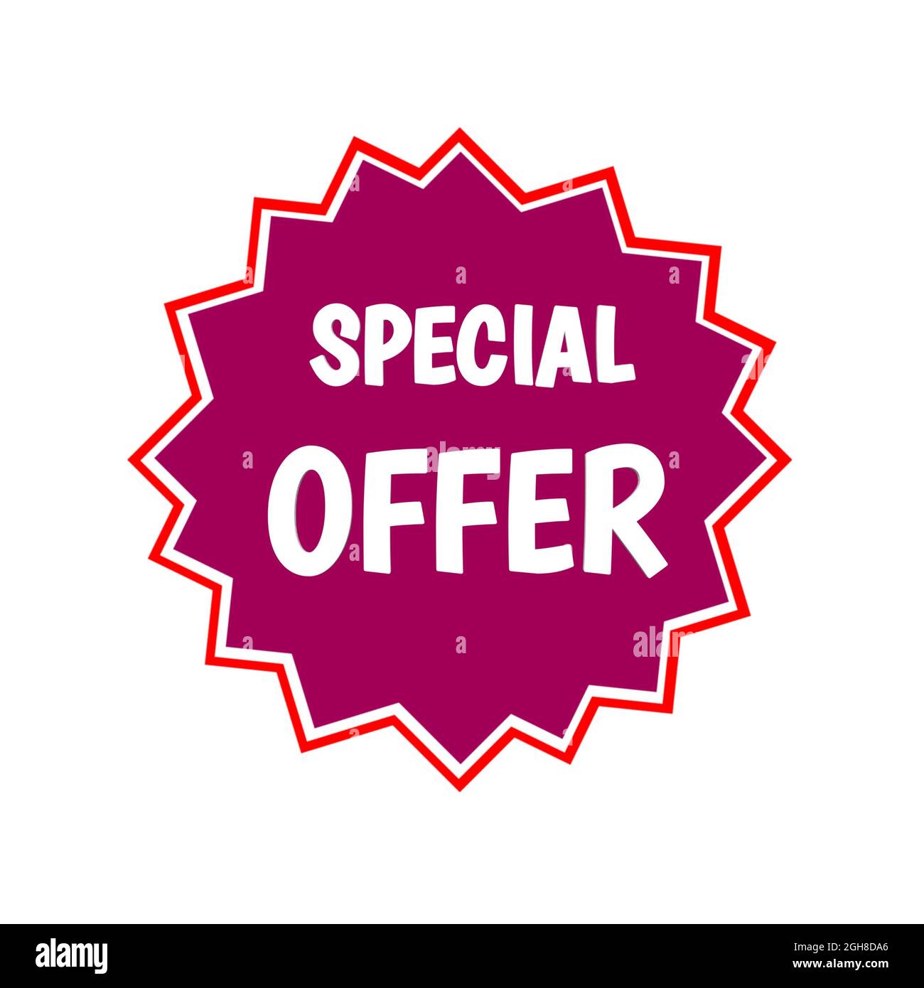 Sonderangebot Web Icon 3d. Ein isoliertes Etikett, Aufklebergrafik in rosa Stern in weißen Buchstaben. Werbung für Unternehmen und Finanzförderung Stockfoto