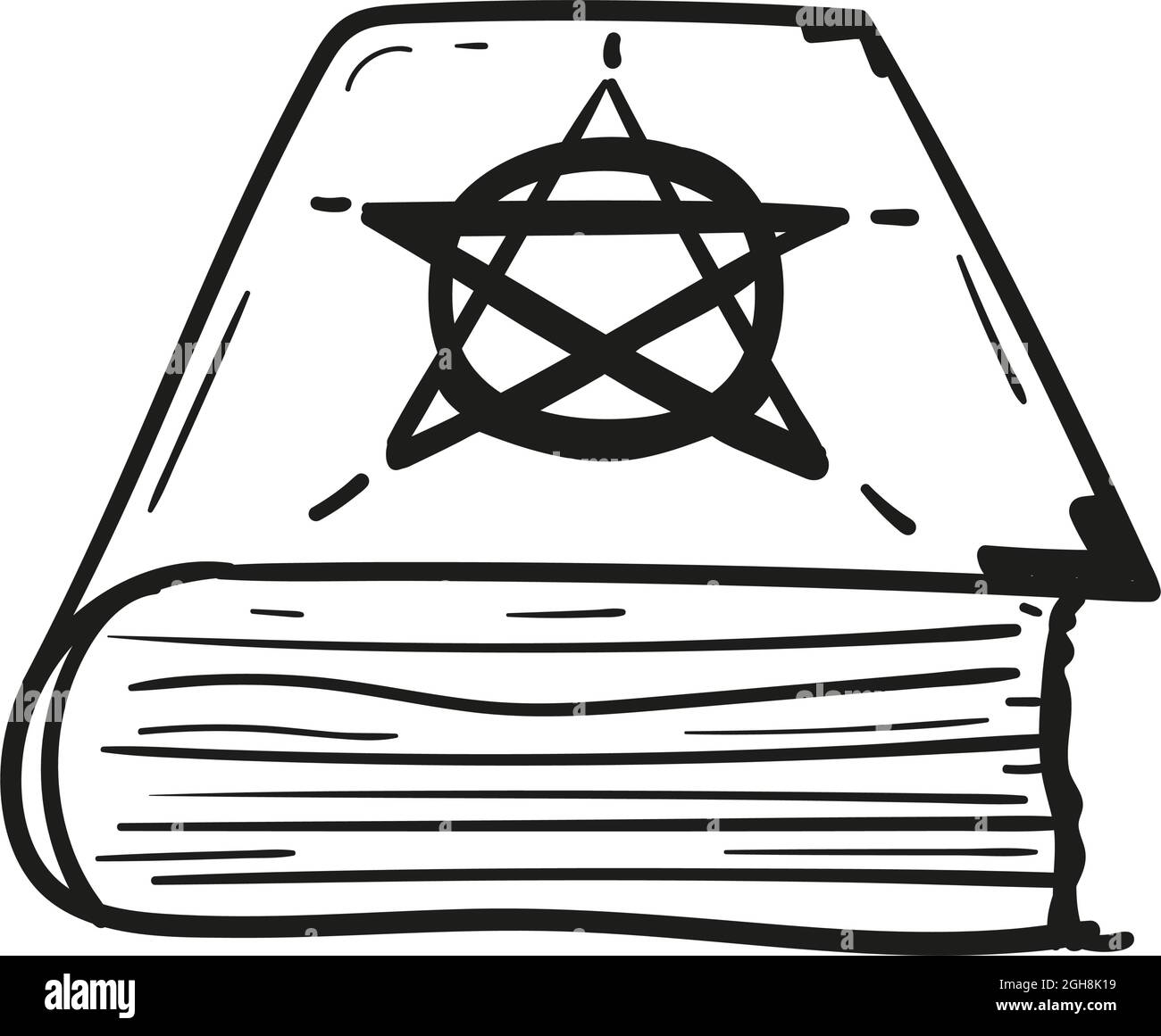 Handgezeichnetes Spell Book-Symbol im Doodle-Stil isoliert. Stock Vektor