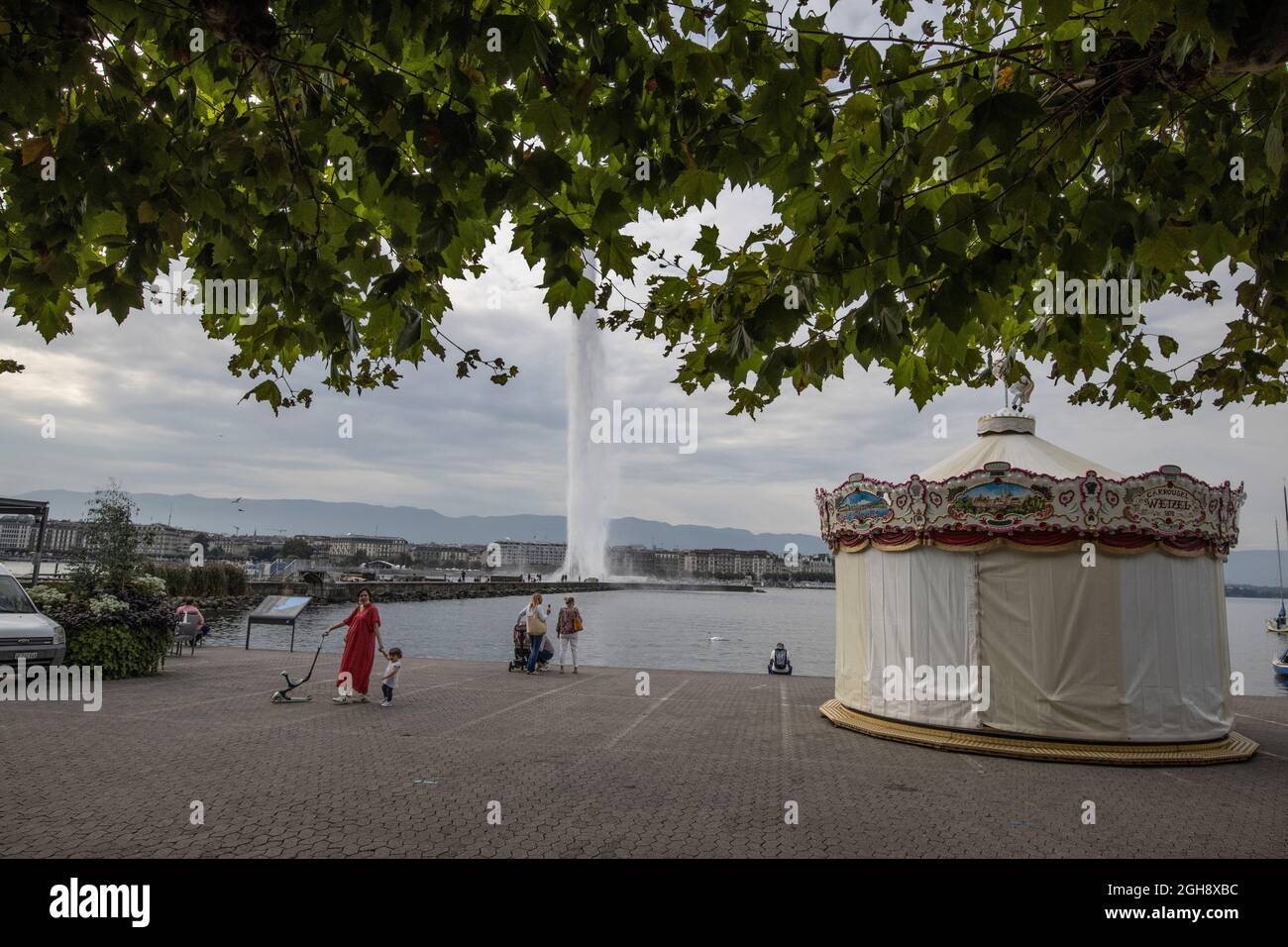 Genf in der Schweiz, an der Südspitze des ausgedehnten Lac Léman (Genfersee), Stockfoto