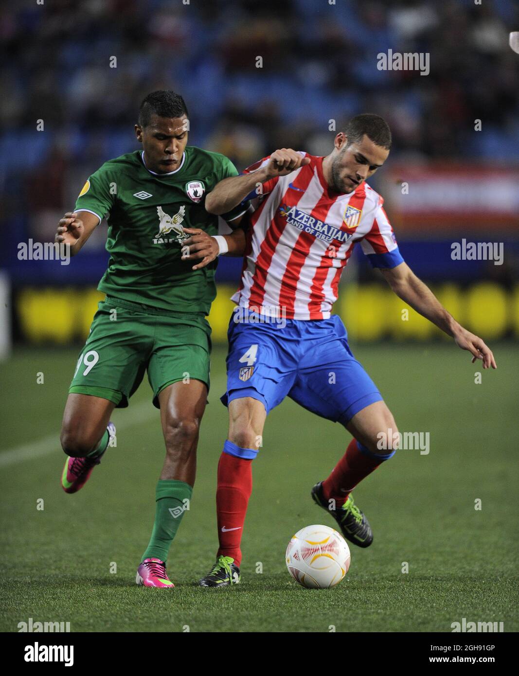 Mario Suarez von Atletico Madrid in Aktion während der UEFA Europa League, Runde der 32. Runde zwischen Atletico Madrid und Rubin Kazan im Vicente Calderon Stadion am 14. Februar 2013. Stockfoto