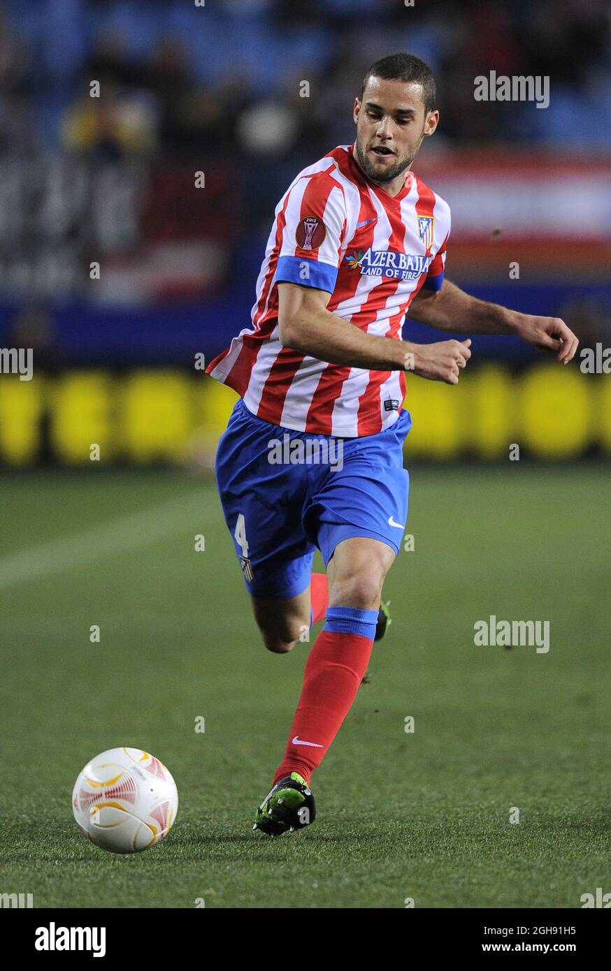 Mario Suarez von Atletico Madrid in Aktion während der UEFA Europa League, Runde der 32. Runde zwischen Atletico Madrid und Rubin Kazan im Vicente Calderon Stadion am 14. Februar 2013. Stockfoto