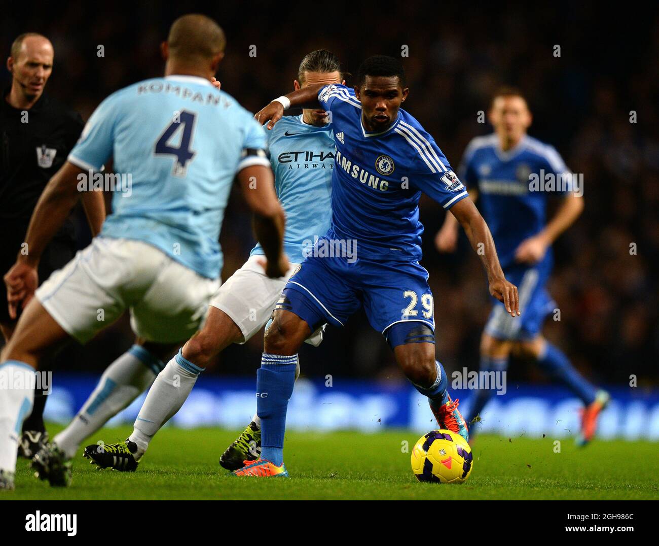 Samuel Eto'o von Chelsea während des Barclays Premier League-Spiels zwischen Manchester City und Chelsea im Etihad Stadium in Manchester, England, am 03. Februar 2014. Stockfoto