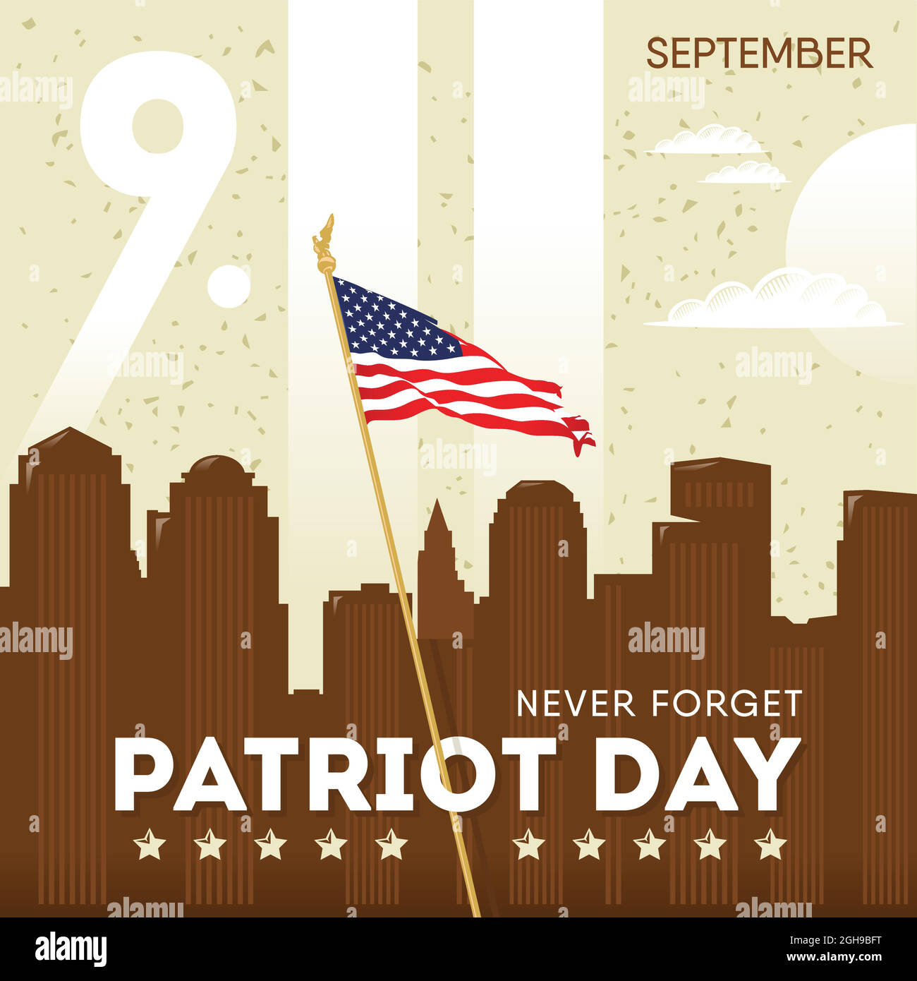 9/11 Patriot Day, 11. September 2001. Nie Vergessen. Stock Vektor