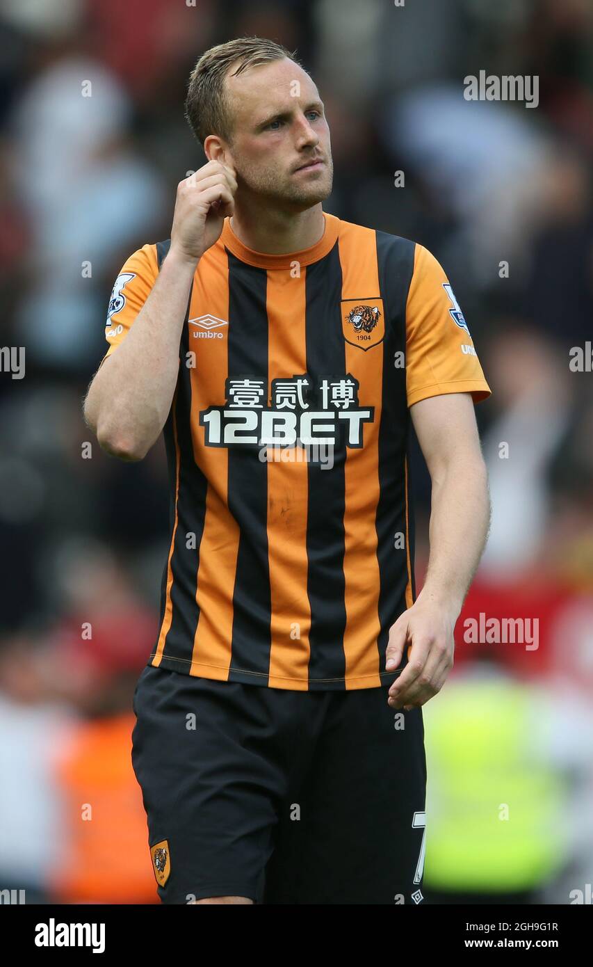 David Meyler von Hull City wurde niedergeschlagen, nachdem Hull beim Barclays Premier League-Spiel zwischen Hull City und Manchester United am 24. Mai 2015 im KC Stadium, Hull, abgestiegen war. Picture: Simon Bellis. Stockfoto