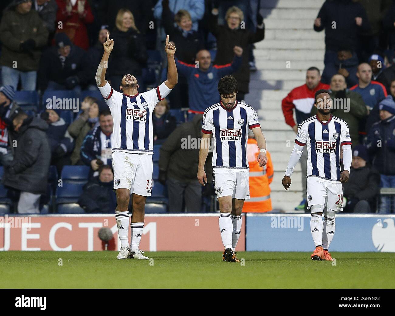Jose Salomon Rondon von West Bromwich Albion feiert sein Siegtreffer während des Spiels der Barclays Premier League bei den Hawthorns. Bildnachweis sollte lauten: Simon Bellis/Sportimage via PA Images Stockfoto