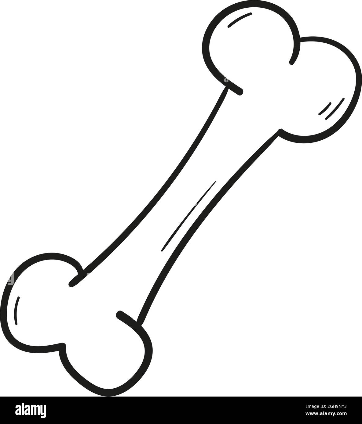 Handgezeichnetes Skelett Knochen-Symbol im Doodle-Stil isoliert. Stock Vektor