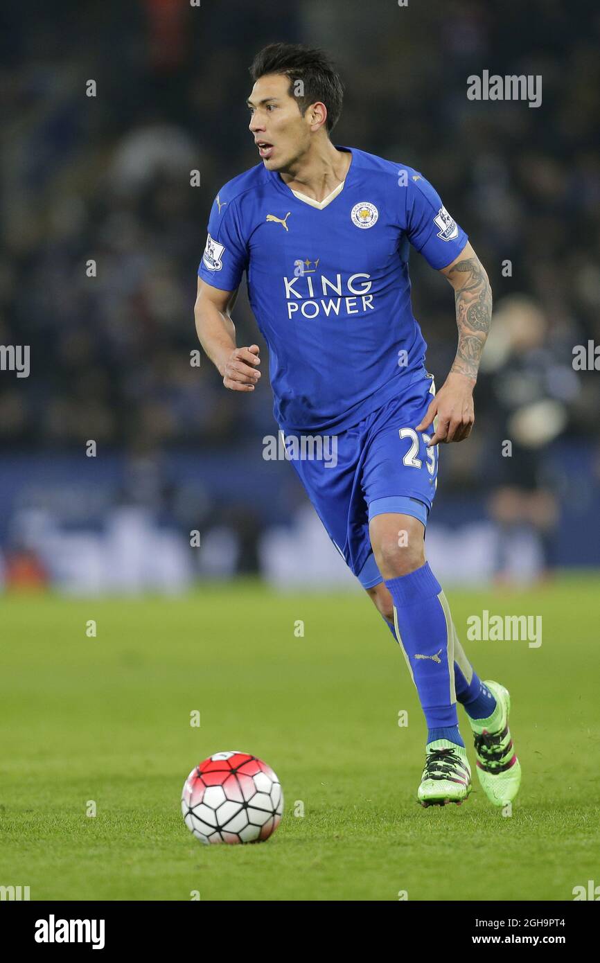 Leonardo Ulloa aus Leicester City in Aktion während des Spiels der Barclays Premier League im King Power Stadium. Bildnachweis sollte lauten: Malcolm Couzens/Sportimage via PA Images Stockfoto