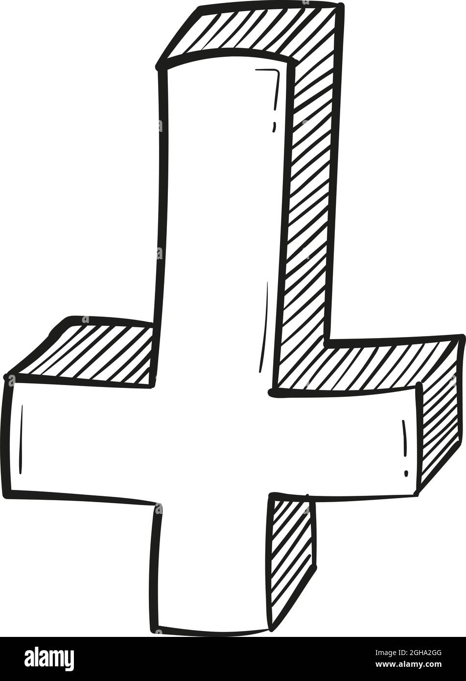 Handgezeichnetes invertiertes Kreuz-Symbol im Doodle-Stil isoliert. Stock Vektor