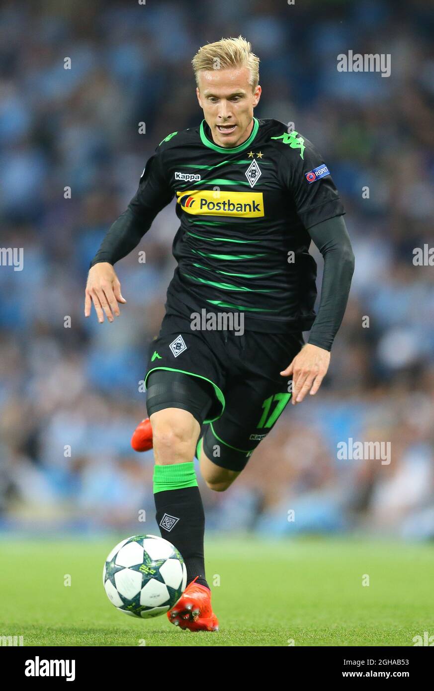 Oscar Wendt von Borussia Monchengladbach beim UEFA Champions League-Spiel der Gruppe C im Etihad Stadium, Manchester. Bilddatum: 14. September 2016. PIC Simon Bellis/Sportimage über PA Images Stockfoto