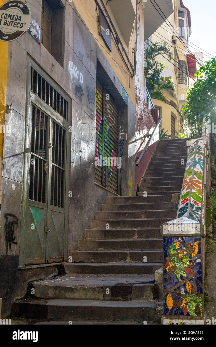 Schritte, die zum Stadtteil Morro de la Concepcion (Morro da Conceição) in Rio de Janeiro, Brasilien, führen. Dieser berühmte Ort ist ein wichtiger Tourist Stockfoto